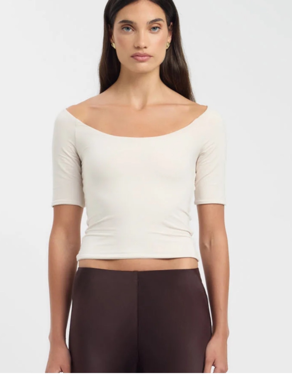 Kookai Cream Off-Shoulder Short Sleeve Crop Top